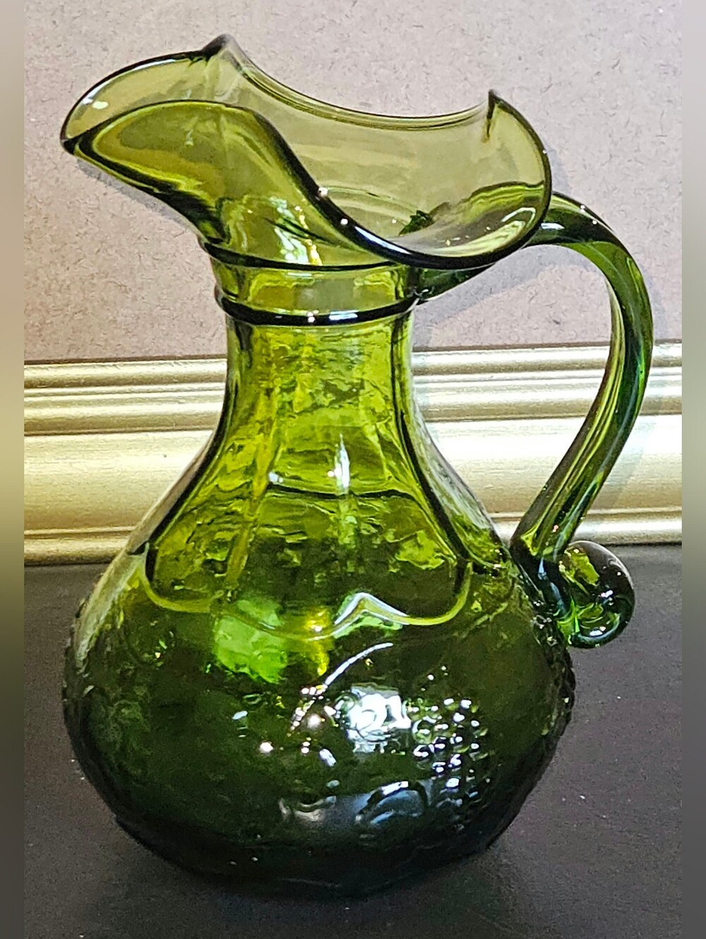 MCM Rainbow Green Miniature Glass Pitcher With Grape Motif